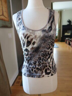 Alberto Makali tan and sparkly leopard print tank top sleeveless lace size small